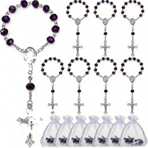 Bracelet chapelet en perles de verre blanc pur avec croix, pendentif de voiture et chaîne décorative - Product Image 4