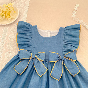 Nouvelle collection été 2026 : Robe et barboteuse en coton pour bébé fille, barboteuse bébé en jean sans manches avec nœud - Product Image 3