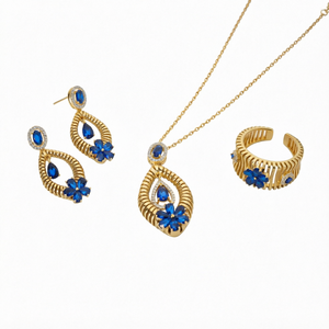 Ensemble de bijoux tendance pour femmes, collier, bracelet, boucles d'oreilles, bague en cristal, design élégant et moderne - Product Image 1