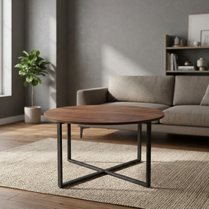 Modern European Walnut Wooden <b>Tray</b> <b>Table</b> Top Durable Metal Iron Cross Stand Black Brown Home Hotel Living Room Furniture - Product Image 4
