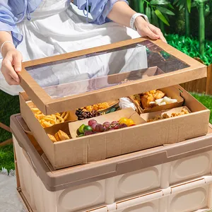 LOKYO umwelt freundliche Donut Sandwich Kraft papier zum Mitnehmen Camping Picni Catering Platte Box mit Fenster deckel