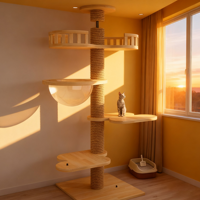 Tour pour chat écologique du sol au plafond en bois et sisal, griffoir et plateforme de saut, grand mobilier