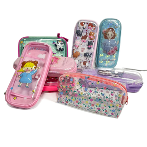 Factory PVC Plastic Hard Clear Transparent Pencil CaseCartoon Pencil Case Stationery School Pencil Box