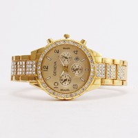 Jam Tangan Wanita Quartz Kalender Tiga Mata Enam Jarum Berhias Berlian Modis dengan Casing Akrilik Ramah Lingkungan Terlaris