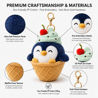 Porte-clés en peluche pingouin personnalisé OEM ODM, design cornet de glace, étiquette personnalisée, boîte pour cadeaux promotionnels de marque