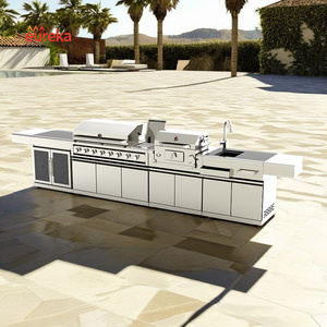 Armoire de cuisine extérieure personnalisée unité de réfrigérateur moderne en acier inoxydable Patio Barbecue avec accessoire de robinet de comptoir en marbre - Product Image 1