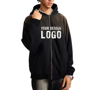 Hot Sales Vintage Washed Zipped Loose Mens Hoodies Casual Drop Shoulder Gradient Color Full Zip Men's Hoodies Coat - Product Image 5