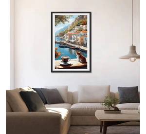 Stampa su tela con paesaggio <span class=keywords><strong>di</strong></span> un villaggio costiero impressionista, immagine vibrante per decorare le pareti del soggiorno - Product Image 5