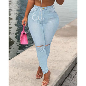 Jeans Colombianos <span class=keywords><strong>de</strong></span> Cintura Alta para Mujer, Estilo Mom, Elásticos, Ajustados, Rotos, Personalizados, Tallas Grandes - Product Image 2
