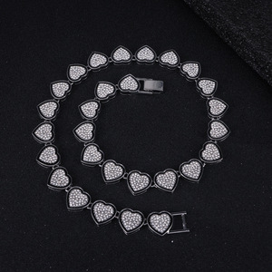 Nouveau Collier Chaîne Maille Cubaine Cœur d'Amour en Alliage Plaqué Or et Argent avec Strass et Émail, Largeur 15mm, Style Hip Hop <span class=keywords><strong>Rap</strong></span> - Product Image 4