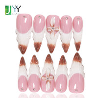 Ongles à presser personnalisés 3D floraux longs à talon aiguille, vente en gros, résistants, durables, de luxe, faits à la main, en acrylique, bleu clair