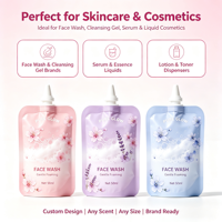 Pochette souple personnalisée avec bec verseur pour cosmétiques, nettoyant visage, anti-fuite, haute barrière, qualité alimentaire, impression personnalisée, emballage pour soins de la peau 50ml