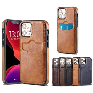 For iPhone 15 Case PU Leather Back Cover Card Slot Holder Slim Vintage Mobile Phone Bags & Cases for iPhone 12 13 14 15 Pro Max