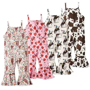 Nouvelle arrivée été enfants licou <span class=keywords><strong>combinaison</strong></span> cloche bas impression personnalisée conception occidentale douce petite fille <span class=keywords><strong>combinaison</strong></span> - Product Image 1