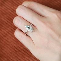 Bague de fiançailles en argent sterling 925 plaqué or blanc, sertie de quartz rutilé noir naturel en forme de cerf-volant