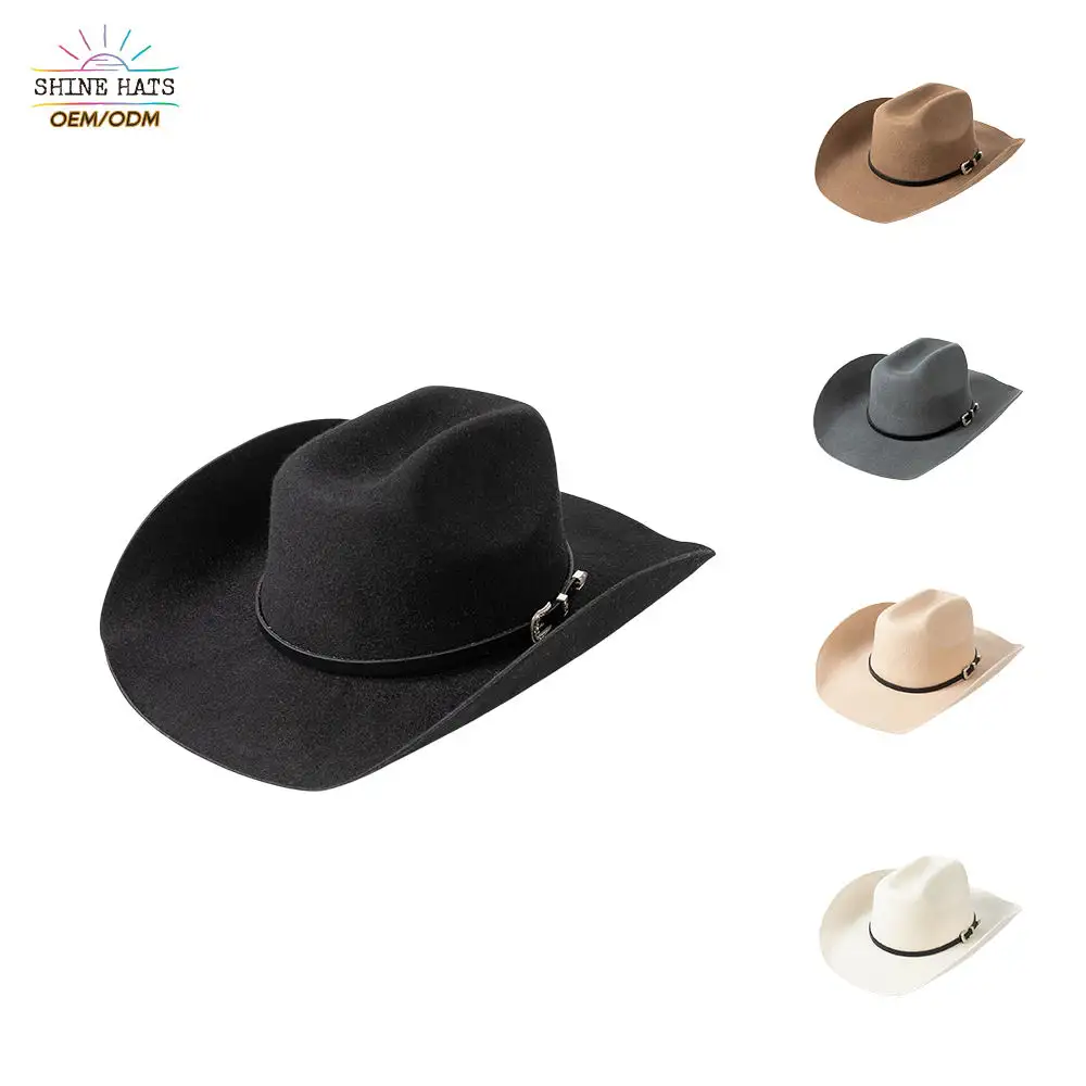 Shinehats Wholesale Classic Cattleman Fedora Cowboy Hats Women Ladies Fine Wool Felt hats Chic Adult Chapeau Femme with Ribbon