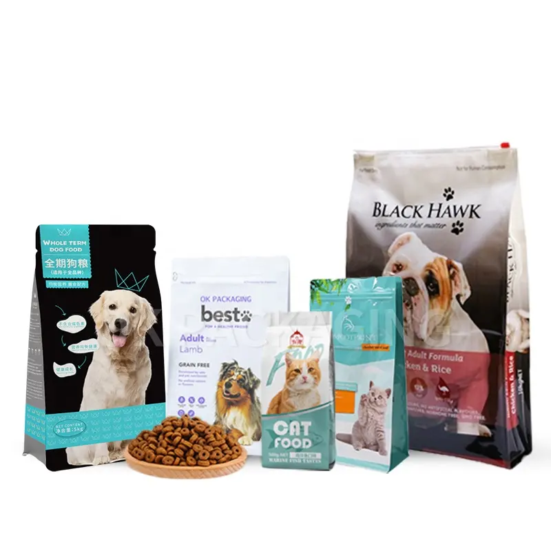 Custom plastic zipper pet dog packaging food bag 50 pound 20 kg dog treats snack package pet food packaging bags