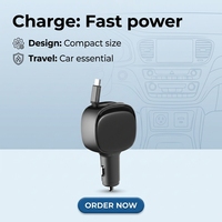 Adaptateur secteur universel pour voiture 65W avec cordon USB-C rétractable, charge rapide PD3.0 QC3.0, chargeur de véhicule