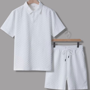 OEM abbigliamento estivo traspirante stile americano Plus Size testurizzato Jacquard Polo t-shirt pantaloncini a maniche corte da <span class=keywords><strong>uomo</strong></span> Casual tuta sportiva - Product Image 1