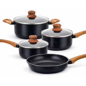 High Quality Ceramic Coated <b>Pot</b> Pan Silicone Glass Lids Soft Touch Handle Non Stick 7 Piece Forged Aluminium Cookware <b>Set</b> - Product Image 1