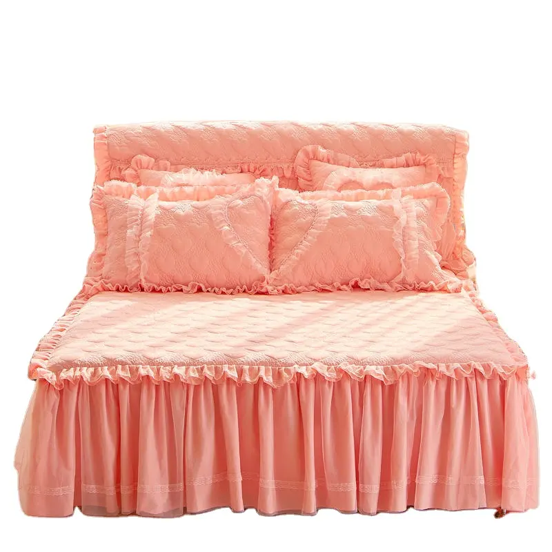 American Style organic Cotton Quilted Orange Lace embroid sleep aid Romantic Bed Cover