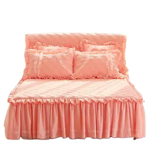 美式有机棉绗缝橙色蕾丝刺绣助眠浪漫床罩