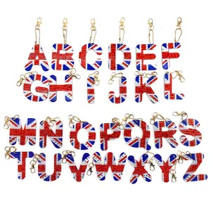 英国旗パターンのアルファベットクリスタルジェムDIYダイヤモンドペインティングキーホルダーキット子供用と大人用ペイントダイヤモンド付き数字
