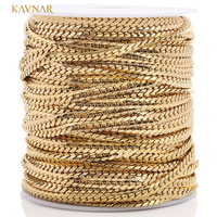 Cadena Cubana Plana con Patrón KAVNAR NK, Chapada en Oro Real de 18K, Acero Inoxidable 304, para Fabricación de Pulseras y Collares