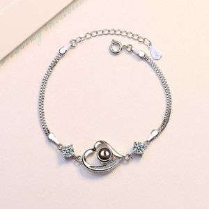 New Arrival 100 Languages I Love You <strong>Bracelet</strong> Women Heart Charm Zircon Rose Gold Plated <strong>Projection</strong> <strong>Bracelet</strong> - Product Image 5