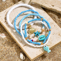 Gelang Kaki Wanita Musim Panas INS Fashion, Turquoise Starfish Fish Turtle Multi Layered Seed Beads Shell Vintage Handmade