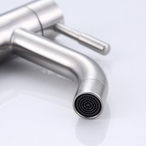 Stainless Steel <b>Single</b>-Cold Faucet Brushed Finish <b>Single</b> Hole Easy Clean Bathroom Sink Fixture - Product Image 1