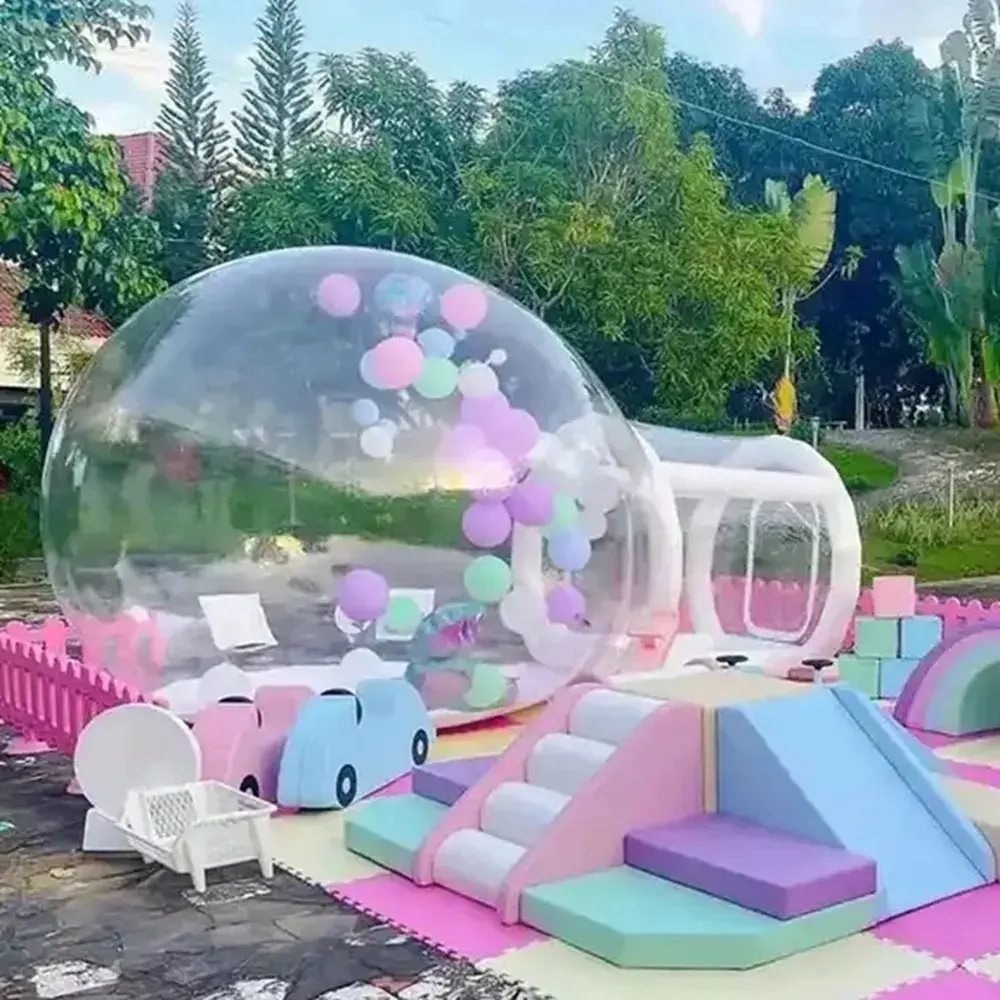 PVC Bubble Hotel Aufblasbares Clear Dome Outdoor Camping Party Zelt mit versiegeltem Tunnel rohr Eingang