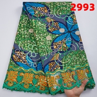 Dentelle africaine cirée 2022 avec broderie de sequins, tissu imprimé africain ciré pour robe de mariée 2993
