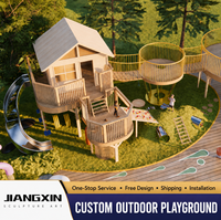 Sistema de Juegos Infantiles Personalizado Estilo Casa de Árbol, Totalmente de Acero Inoxidable, con Acabado en Madera Pintada, para Exteriores