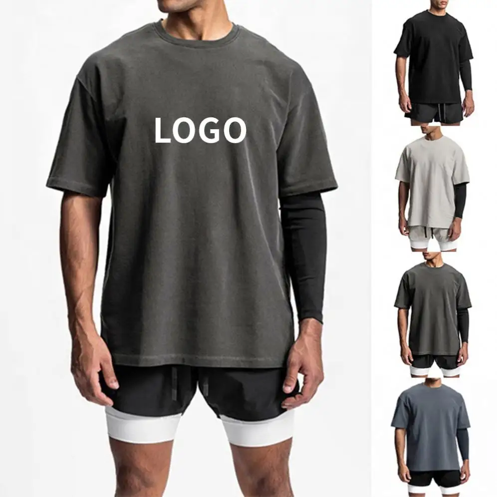 남자 티셔츠 산 세척 브랜드 100% 코튼 특대 빈티지 드롭 어깨 T 셔츠 사용자 정의 인쇄 대형 Tshirt