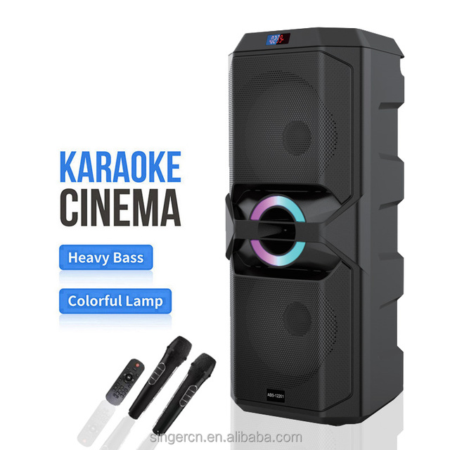 ABS-12201 Dual 12 Inch Stereo Woofer Karaoke Speaker With RGB Light HIFI Bass Wireless Blue-tooth Tower Outdoor Party Speaker