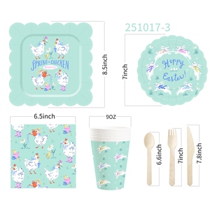 Decoración para Fiesta Temática de Animales DAMAI, Platos, Vasos y Servilletas Desechables de Papel Azul Ácido con Diseño de Conejo y Pollo, Juego de Vajilla - Product Image 5