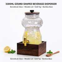 Dispenser Minuman Jus Kaca Borosilikat Tinggi dengan Alas Bambu dan Kayu  Pitcher Air Dingin dengan Keran  Wadah Cola Rumah Tangga