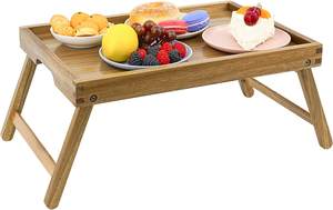 Acacia Holzbett Frühstücks tablett Tisch mit faltbar für Sofa Klapp Servieren Laptop Bett Tisch tragbare Lebensmittel Snack Platte - Product Image 2