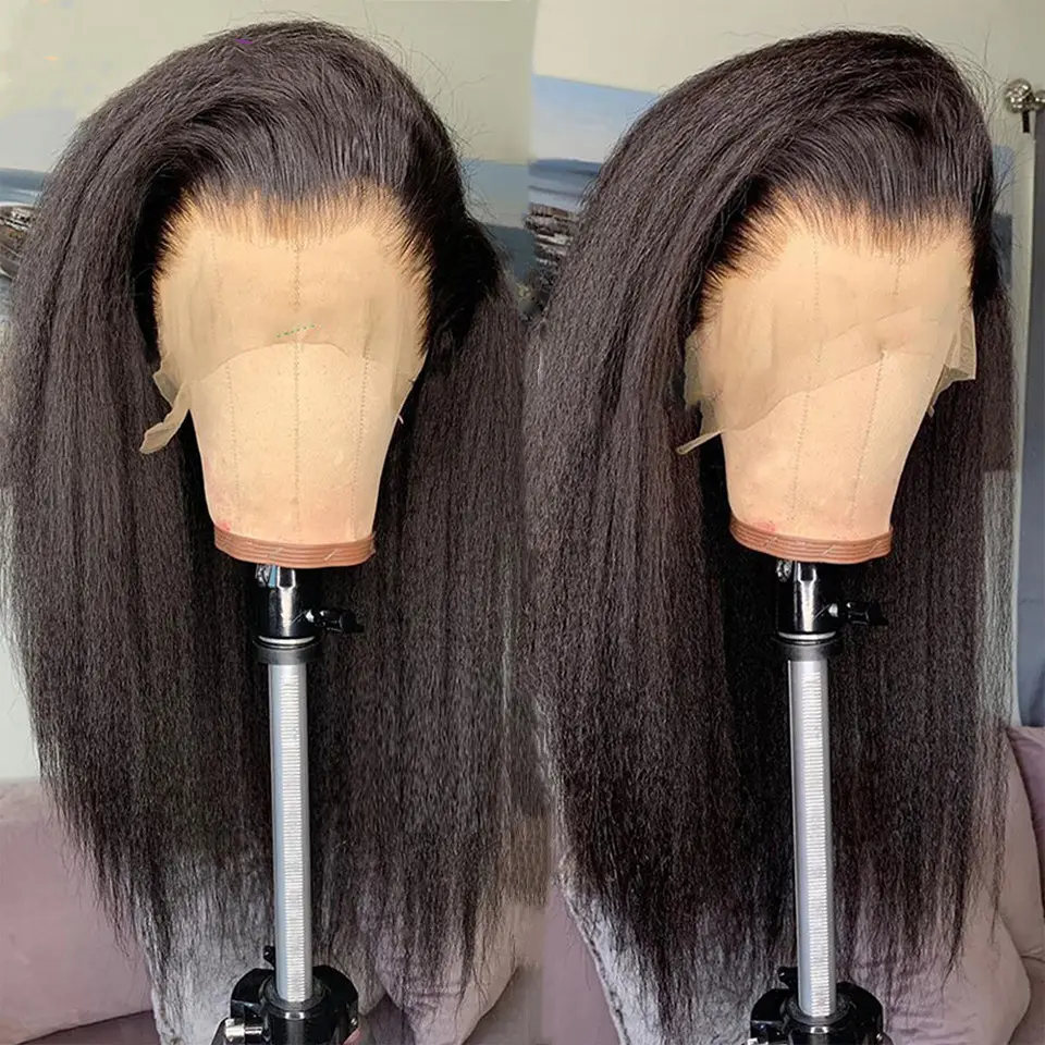 Italian Yaki 360 Lace Human Hair Wigs For Black Women Kinky Straight Lace Front Wigs Brazilian Remy Pre Plucked Bleached Knots