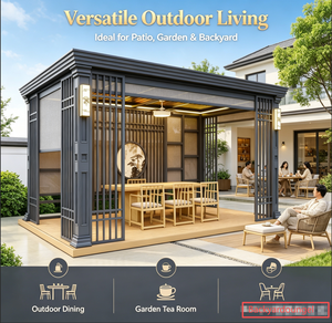 Gazebo Moderno <span class=keywords><strong>de</strong></span> Aluminio <span class=keywords><strong>de</strong></span> Lujo, Impermeable, Resistente a los Rayos UV, con Iluminación LED, Pantallas Retráctiles y Tamaño Personalizable - Product Image 5
