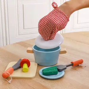 Детский кухонный игровой набор, деревянная кухонная посуда, комплект для приготовления пищи, Подарочная игрушка для малышей