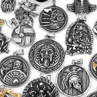 Kalung Liontin Prajurit Viking Odin Grosir, Ukiran Logo Kustom, Baja Anti Karat, Rune Norse, Simpul Celtic, Jimat, Perhiasan Pria
