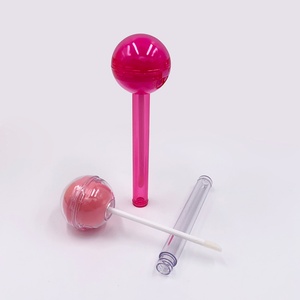 Brillo Labial Red Rose de 8ml en Tubo con Forma de Piruleta, Envases Cosméticos de Plástico Rosa Rojo con Forma de Bola y Aplicador Grande - Product Image 2