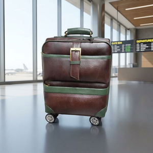 Valise trolley classique à 4 roues en cuir véritable fabriquée en Inde par B.S INTERNATIONAL, avec serrure numérique, hauteur réglable, légère - Product Image 1