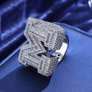 Fashion Hip Hop <b>Ring</b> Full Zirconia Letter M <b>Ring</b> Shinning Full Zircon Setting <b>Brass</b> <b>Ring</b> - Product Image 1