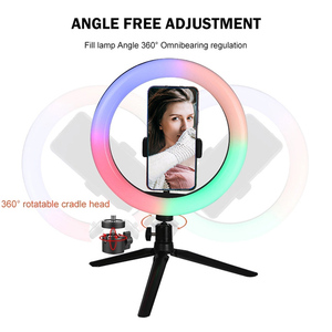 Ensemble de lumière annulaire en plastique compact de 10 pouces, trois couleurs, avec trépied et support de téléphone, portable, idéal pour la création de contenu - Product Image 6