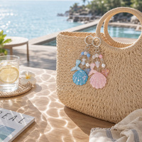 Nouveau porte-clés coquillage coloré à sequins, fait main, perles, alliage de zinc, breloque de sac, pendentif organisme marin, style frais et naturel