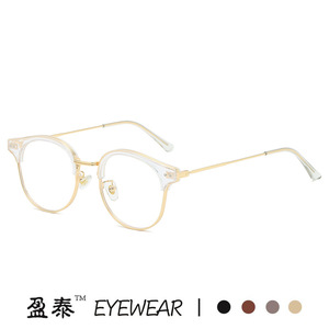 Yingtai Eyewear TR90 Half Rim Round Glasses Anti Blue Light Plano Lenses Unisex <b>Metal</b> Rivet Design - Product Image 5