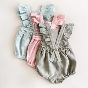 Hoge Kwaliteit Blanco Pasgeboren Meisjes Baby Bubble Romper Zomer Gepersonaliseerde Linnen Katoenen Ruche Baby Romper - Product Image 4